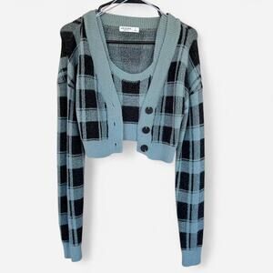 Arizona jean co cropped plaid cardigan + matching tank